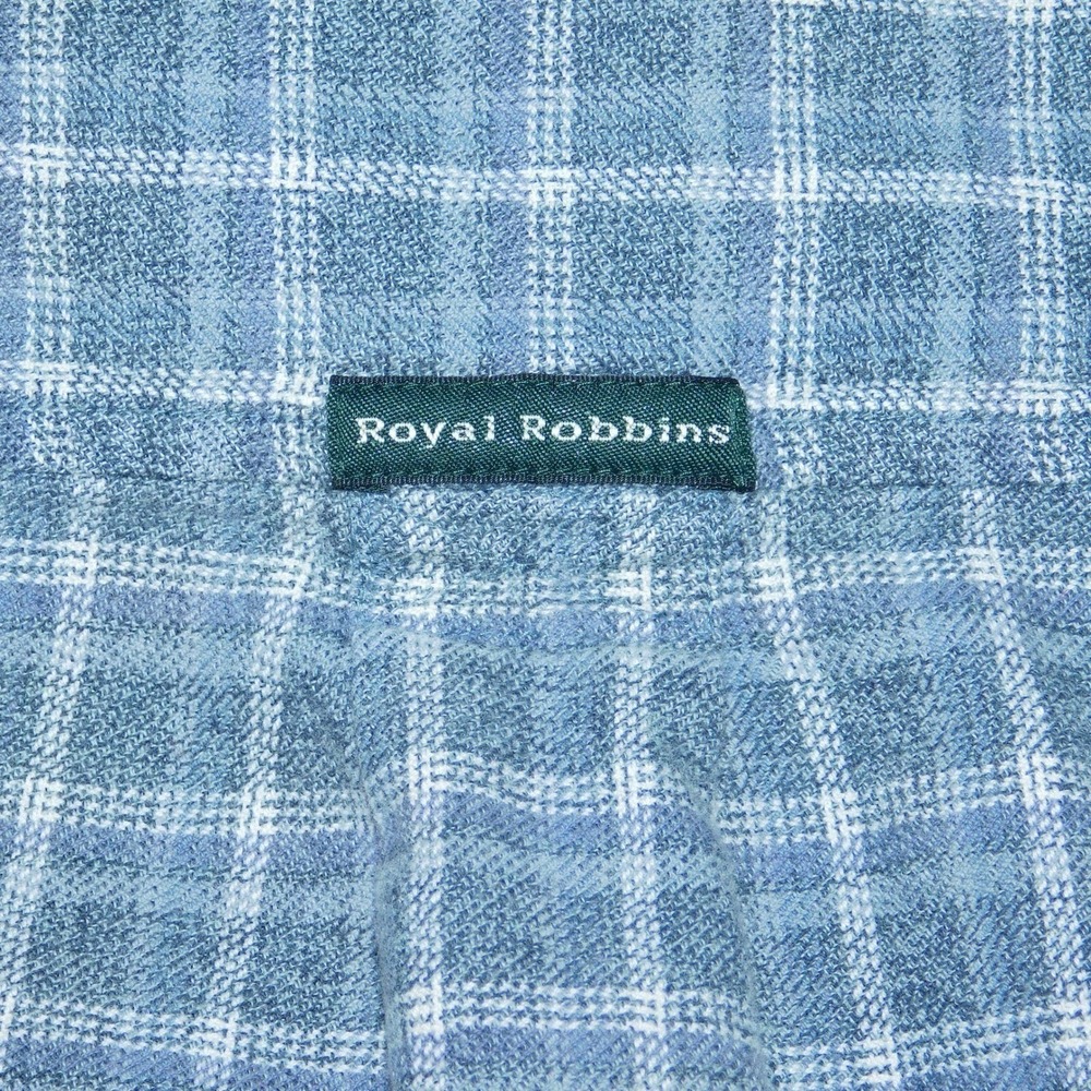 Royal Robbins Plaid‎ Flannel Button Up Shirt Men XL Gray Blue Outdoor - Picture 8 of 10